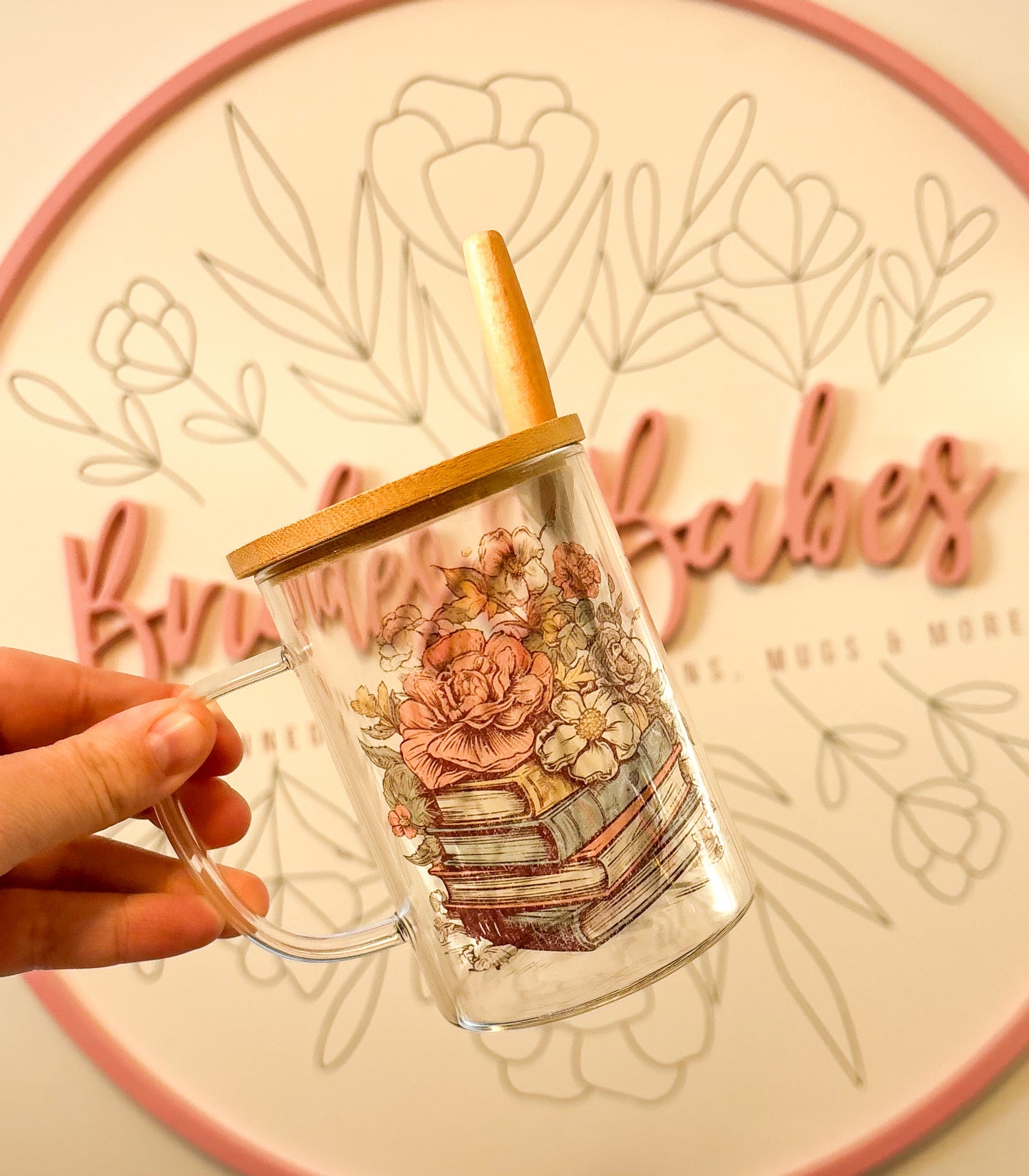 Floral Books Glass Mug