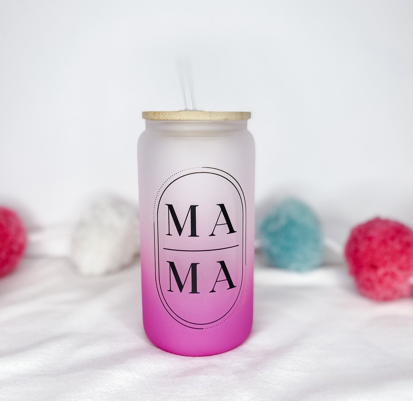 Mama Glass Can with Bamboo Lid & Straw