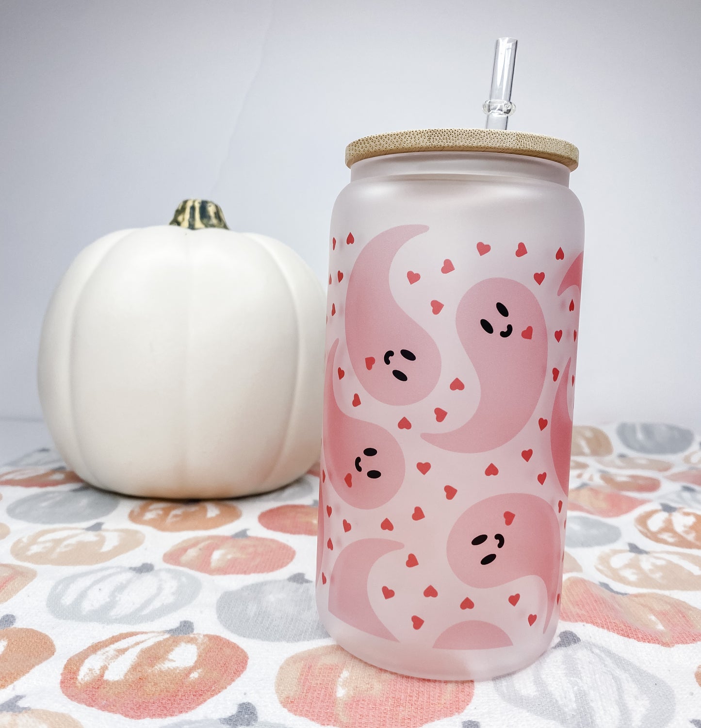 Pink Ghosties Glass Can