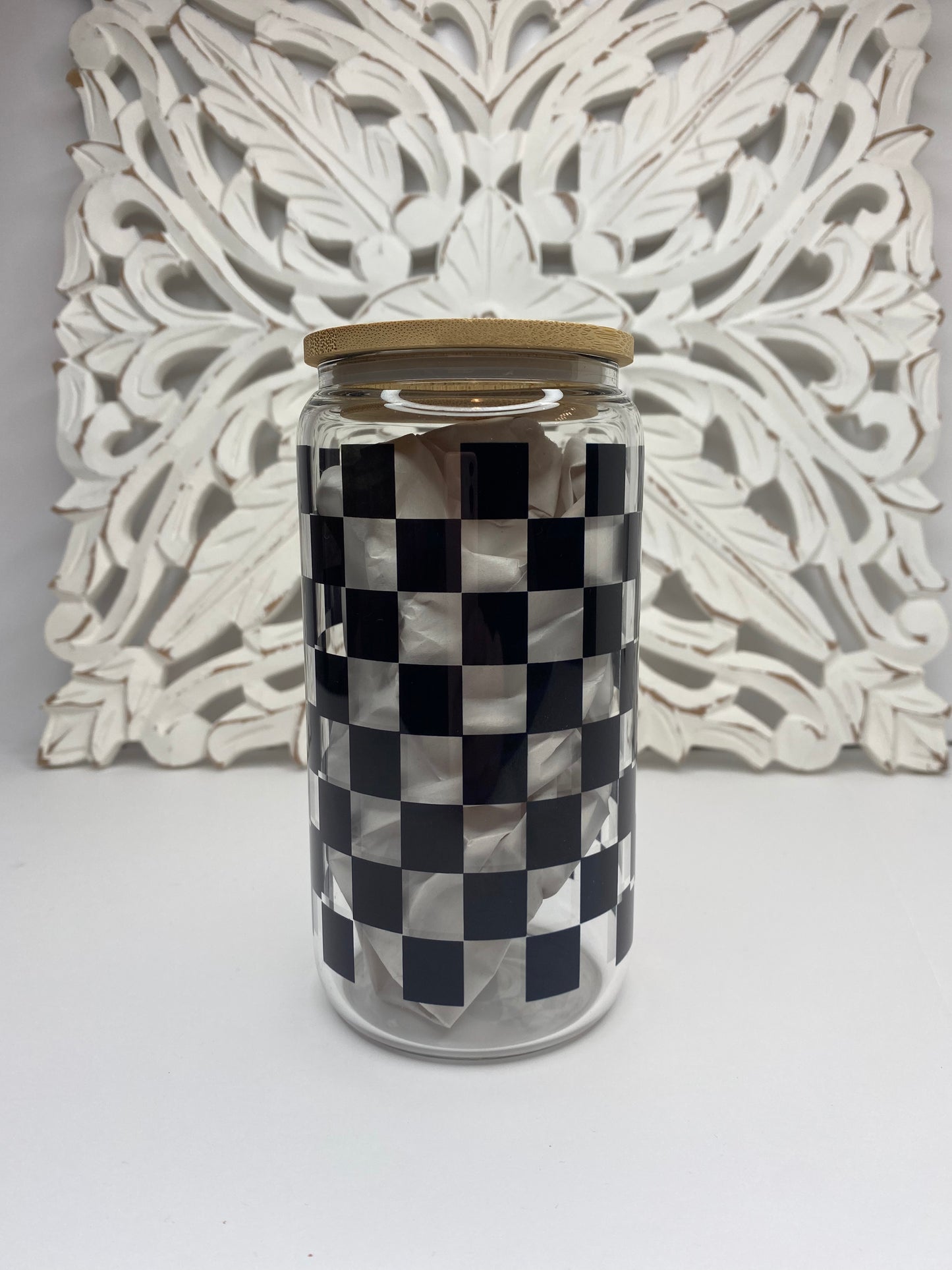 Checkered Glass Can