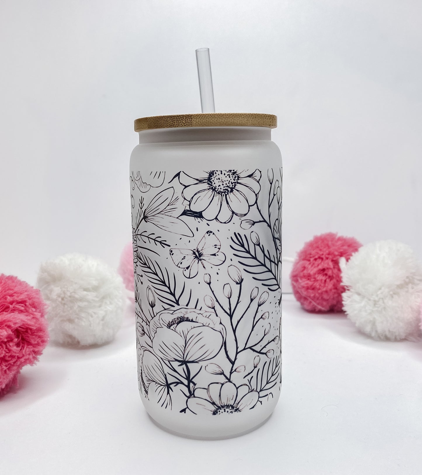 Black Floral Glass Can