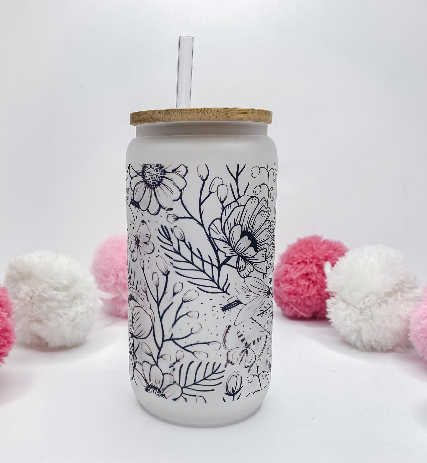 Black Floral Glass Can