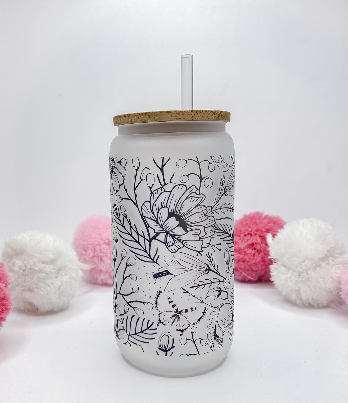 Black Floral Glass Can