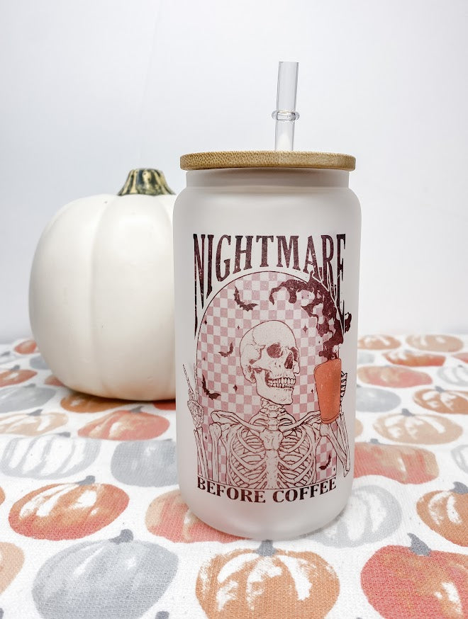 Nightmare Before Coffee Glass Can