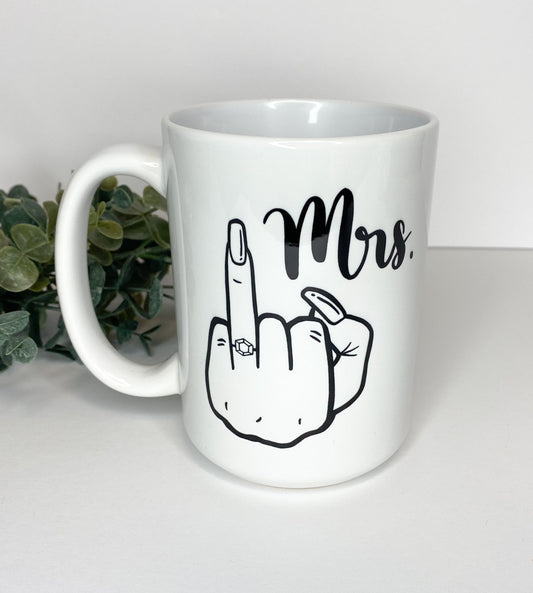 Mrs Ring Finger Up Mug, Mrs Mug