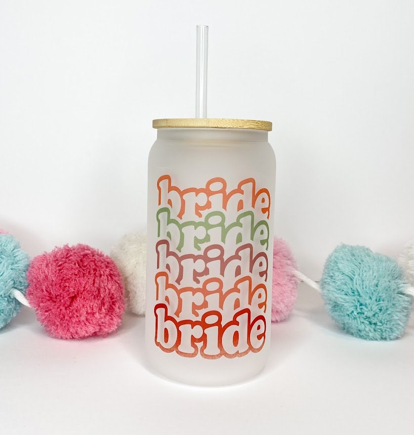Bride Glass Can with Bamboo Lid & Straw
