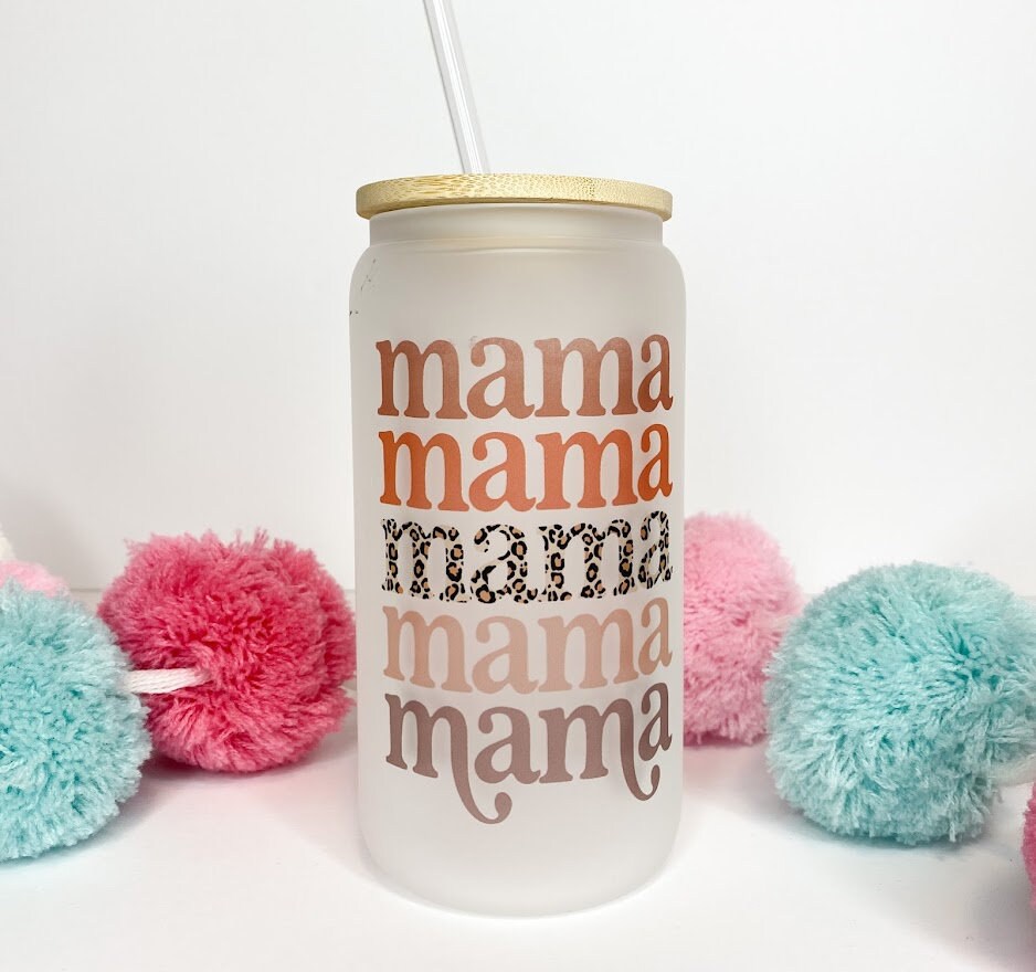 Mama Glass Can with Bamboo Lid & Straw
