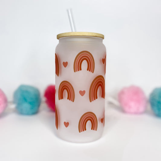 Rainbow Glass Can with Bamboo Lid & Straw