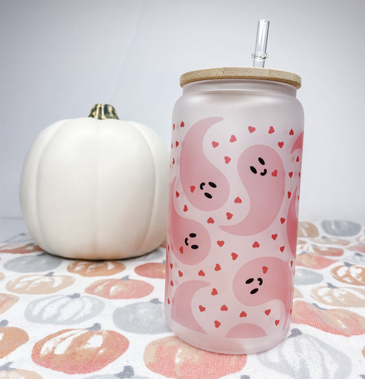 Pink Ghosties Glass Can